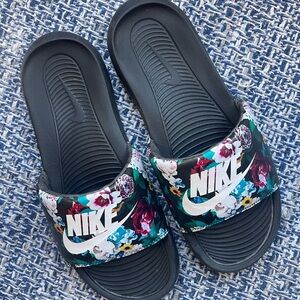 Nike Black and Floral Slides